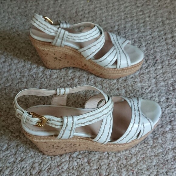 Prada White leather criss cross Wedges Sandals size 36.5 - Picture 7 of 16